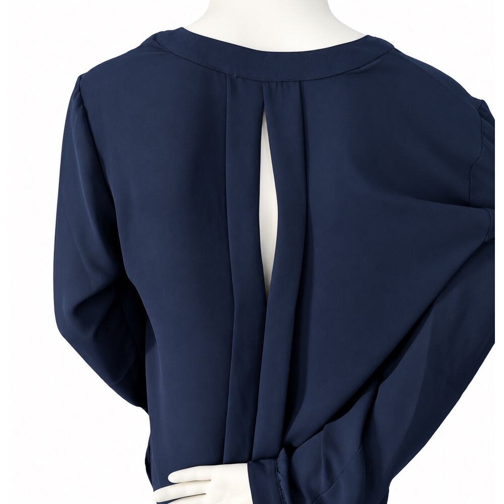Joan Vass Studio Tunic Blouse Women’s Size M Navy Blue Long Sleeve High Low Hem - Picture 5 of 7